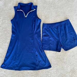 Navy Blue Dress/shorts set with Zip-Up Collar